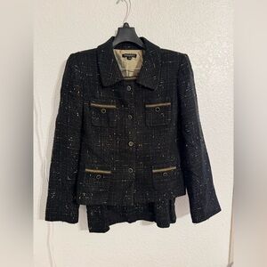 Tahari Women's Black Tweed & Gold  Jacket Skirt Suit Set